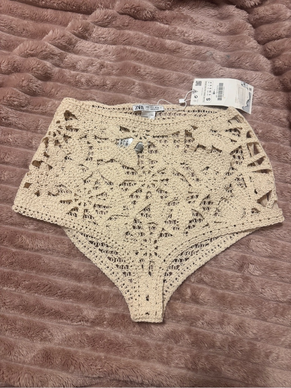 ZARA Cream Crochet High-Waist Briefs - Delicate Lace Knit
